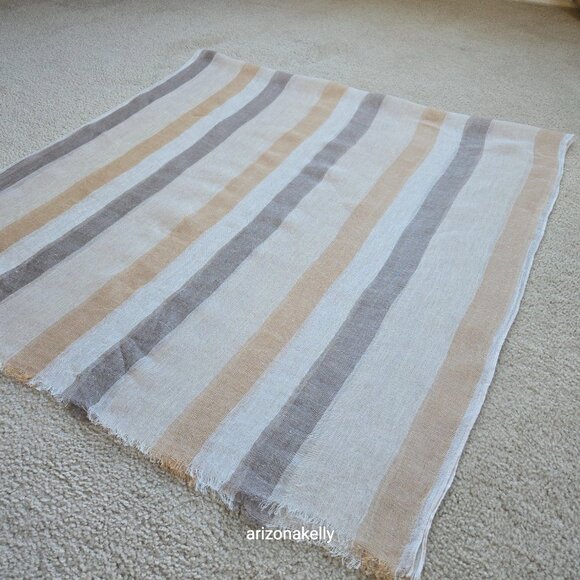 Zara NWOT Linen Scarf Neutral Earth Tones Stripes Large - Picture 4 of 8